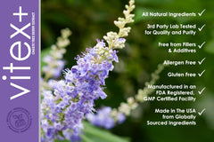 Close-up of VITEX+ bottle label
