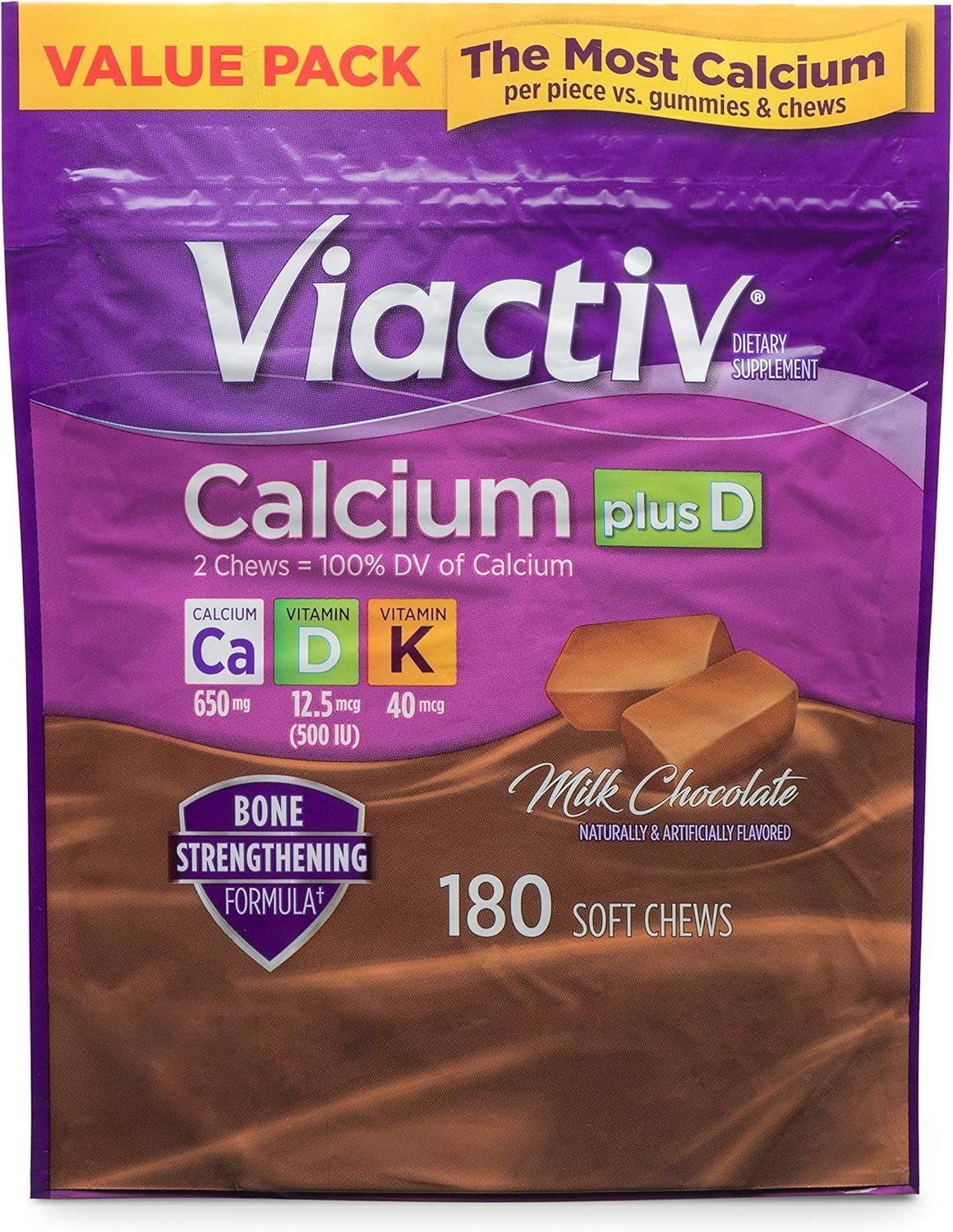 Viactiv Calcium Plus Vitamin D soft chews bottle front Viactiv Calcium Plus Vitamin D soft chews bottle front