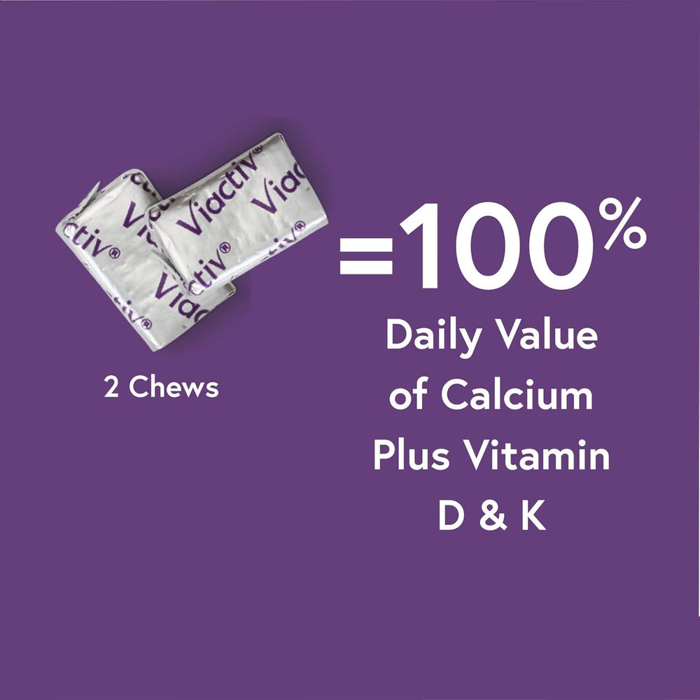 Nutrition information showing 650 mg calcium, 12.5 mcg vitamin D, 40 mcg vitamin K