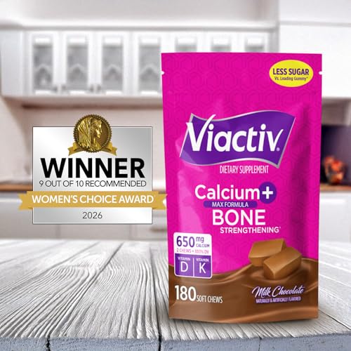 Close-up packaging of Viactiv calcium plus vitamin d soft chews for convenient daily nutrition