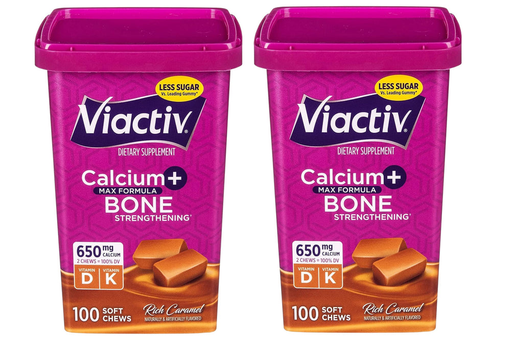 Viactiv Max Calcium and Vitamin D3 Soft Chews in rich caramel flavor - 2 pack front view