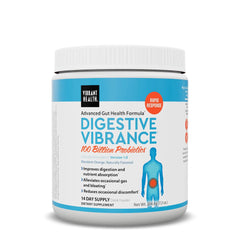 Vibrant Health Digestive Vibrance probiotic powder packaging with bottle
