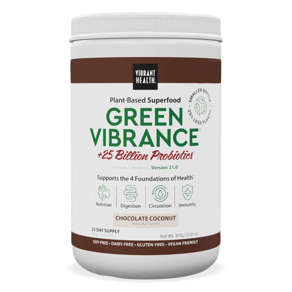 Vibrant Health Green Vibrance Chocolate Coconut powder canister label