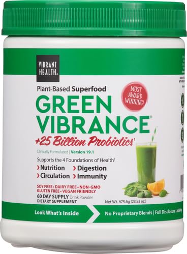 Close-up of the Green Vibrance Powder scoop and label