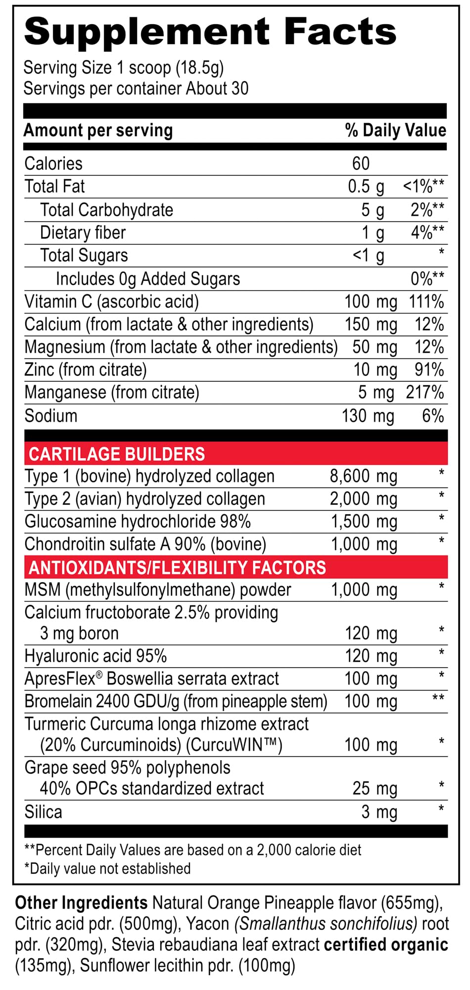 Hydrolyzed collagen peptides ingredients close-up
