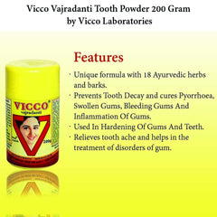 Vicco Vajradanti Tooth Powder 200g packaging