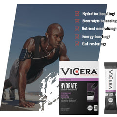 VICERA Very Berry powder dissolves clearly in water with refreshing flavor.