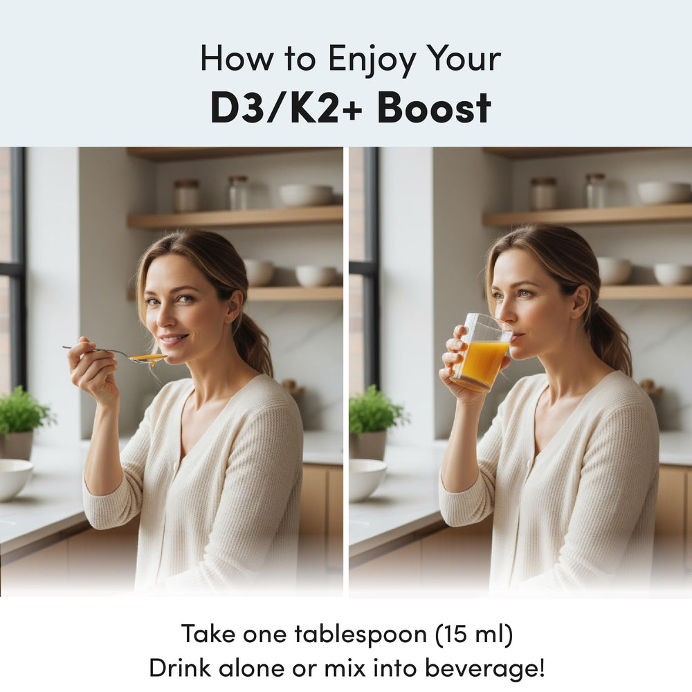 Supplement ingredients: Vitamin D3, Vitamin K2, and Vitamin C