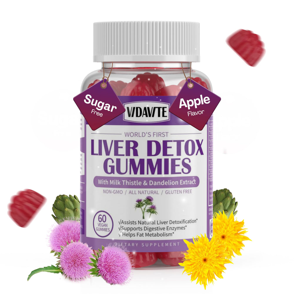 Front view of VIDAVITE Sugar-Free Liver Cleanse Gummies bottle with apple flavor