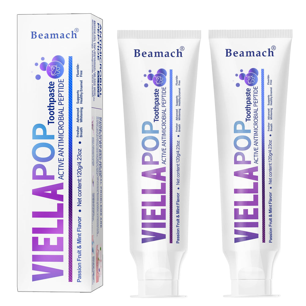 VIELLA POP Antimicrobial Peptide Whitening Toothpaste bottle with purple toothpaste