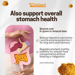 Illustration showing stomach with digestive support icons
