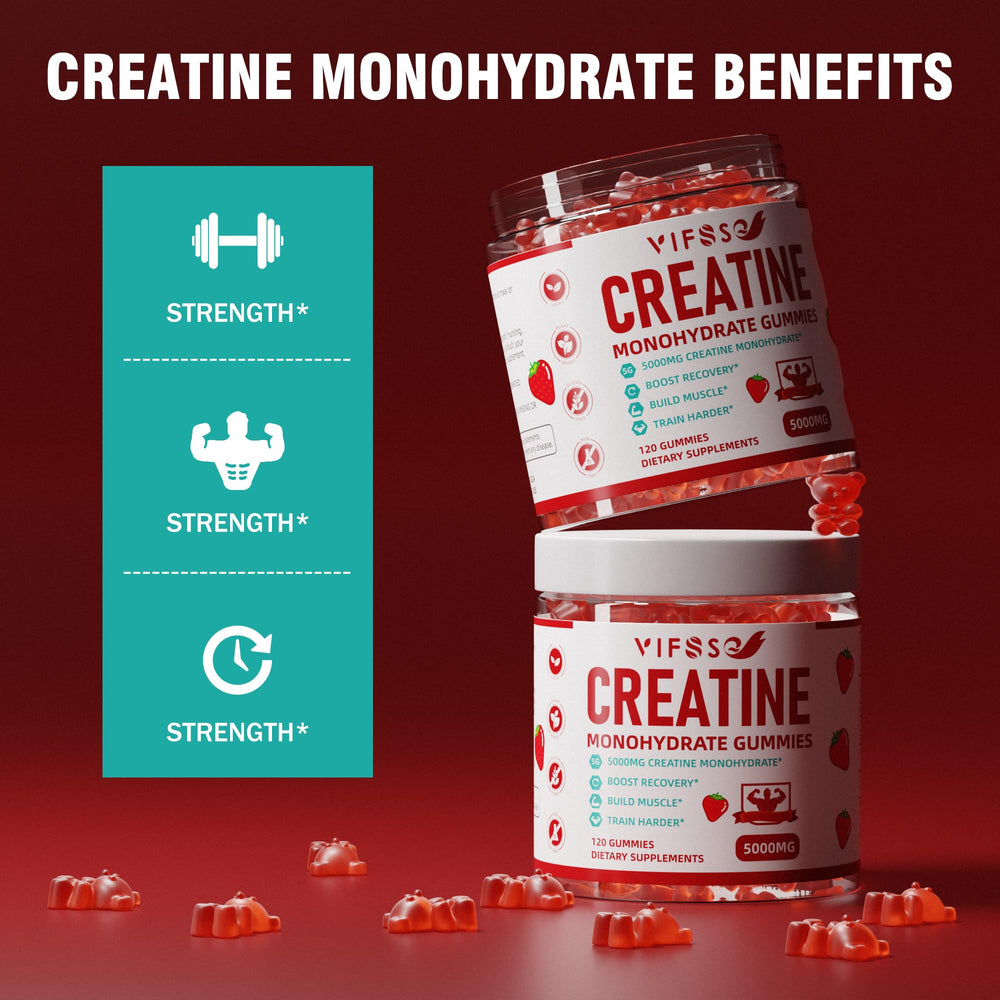 Graphic showing 5 g of creatine per serving in gummies
