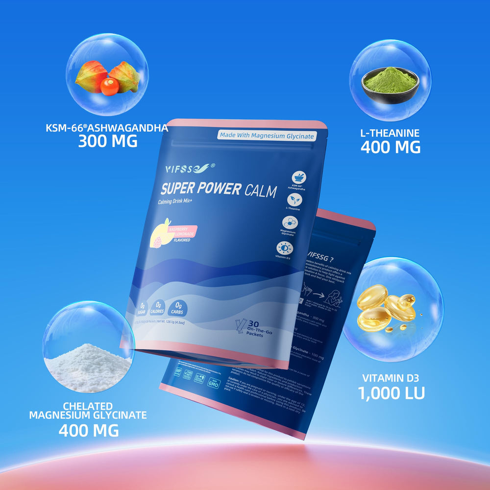L-Theanine, KSM-66 Ashwagandha, Magnesium Glycinate, and Vitamin D3 ingredients