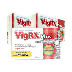 Front view of VigRX Plus 3-box set with 60 tablets per box