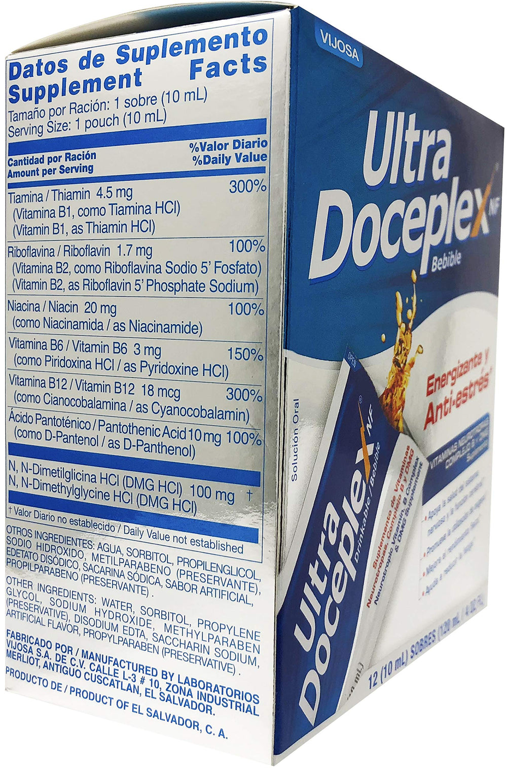 Close-up of VIJOSA Ultra Doceplex Energy Pouches liquid B Complex