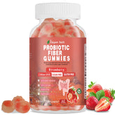 Front view of Vikaywoo Probiotic Fiber Gummies bottle with strawberry flavor