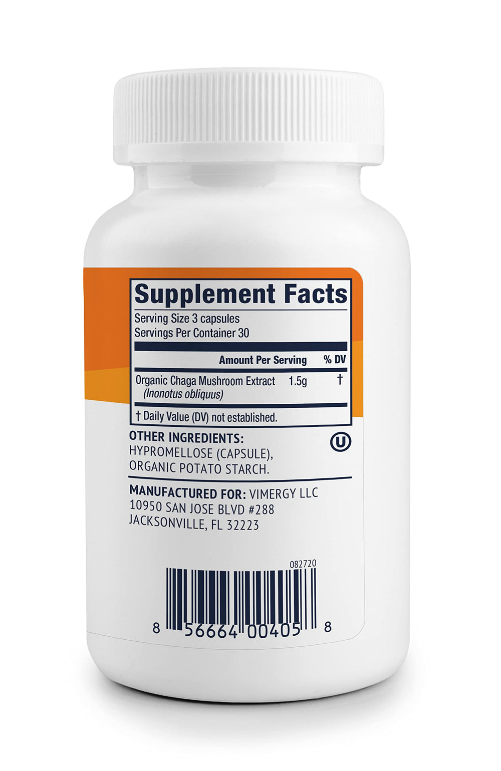 Vimergy Chaga Capsules – vegan, kosher, gluten-free label