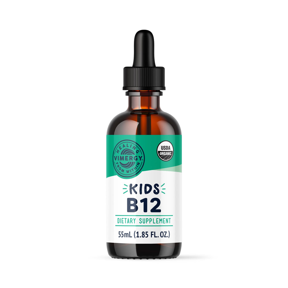 Vimergy Kids Organic Liquid B12 bottle with dropper