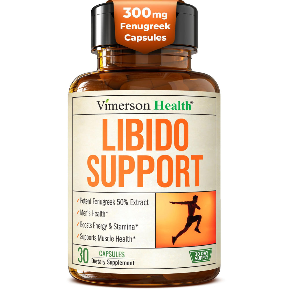 Vimerson Health fenugreek supplement bottle hero supports daily vitality and libido.