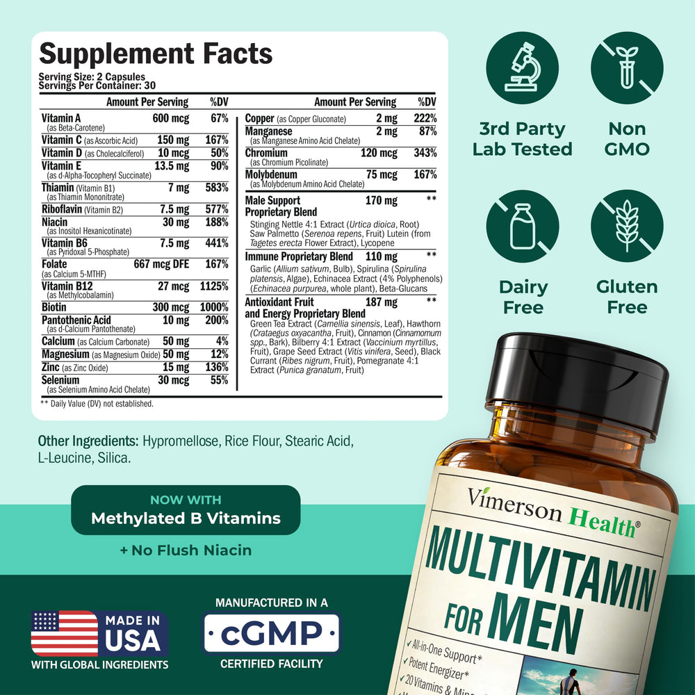 Label detail highlights methylated vitamins and chelated minerals