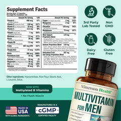 Label detail highlights methylated vitamins and chelated minerals
