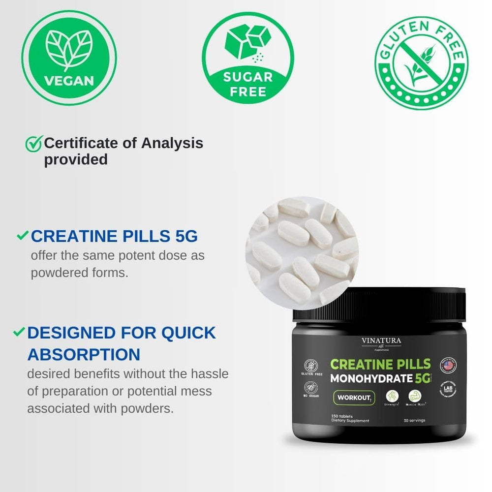 Unflavored VINATURA Creatine Monohydrate Pills packaging