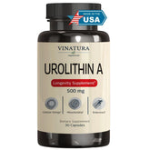 Front view of VINATURA Urolithin A 500mg bottle