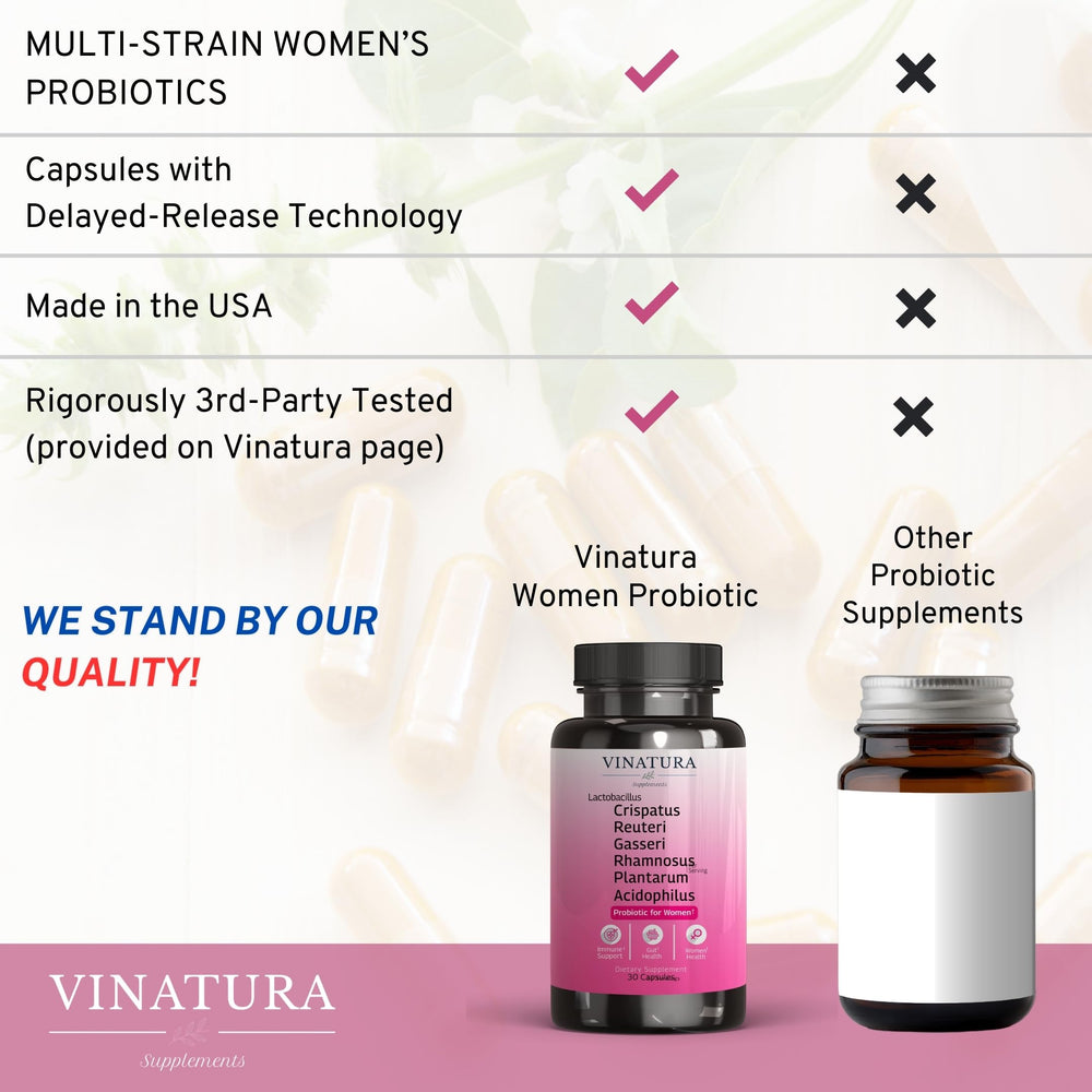 VINATURA product label showing USA-made and third-party testing