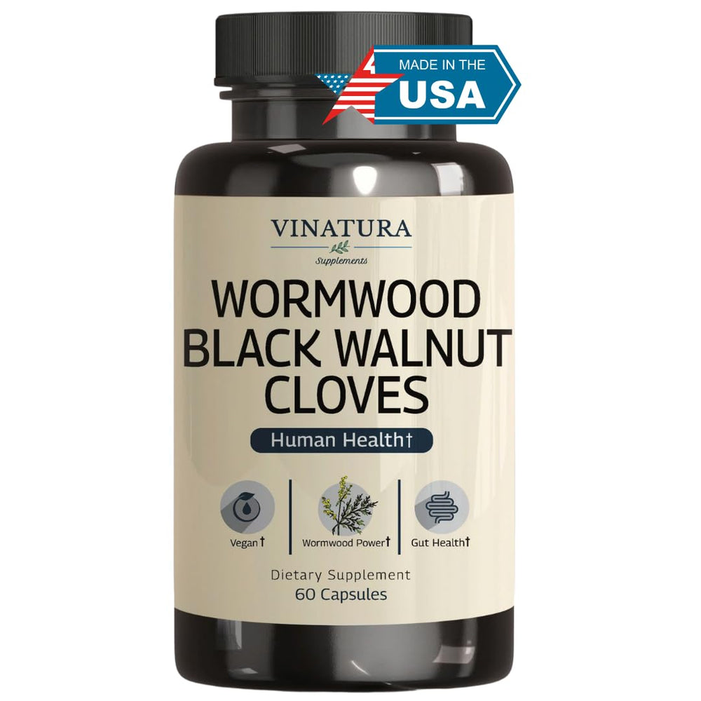 Bottle of VINATURA Wormwood Black Walnut Clove capsules