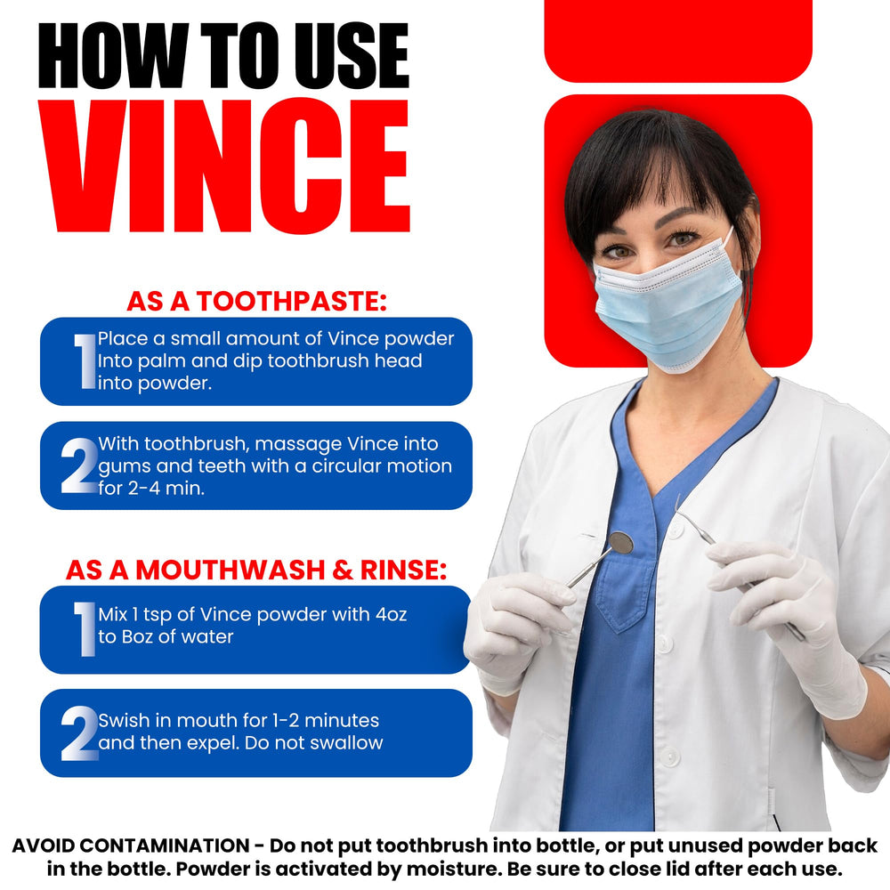 Container of Vince Gum Mouth Powder in a drawer
