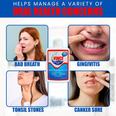 Illustrated step-by-step use of Vince Gum Mouth Powder