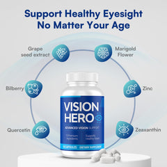 Ingredient highlights showing zeaxanthin, vitamins A, C, E with zinc and selenium