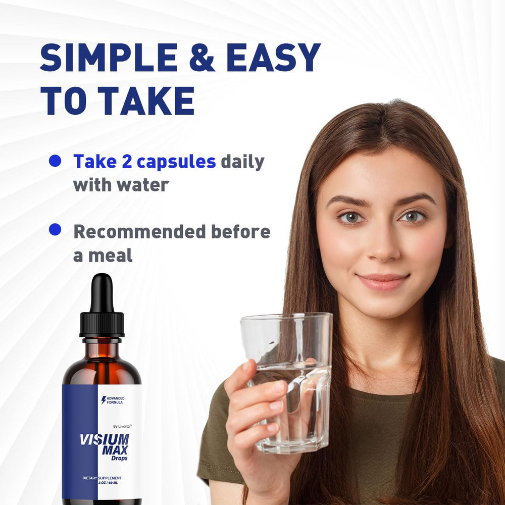 Close-up of Visium Max Drops liquid formula bottle