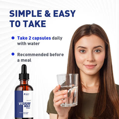 Close-up of Visium Max Drops liquid formula bottle