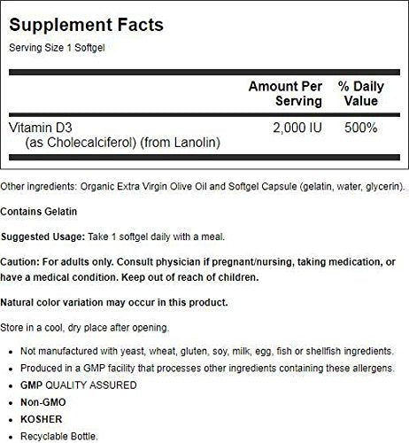 Bottle label showing 2000 IU dosage per SGEL
