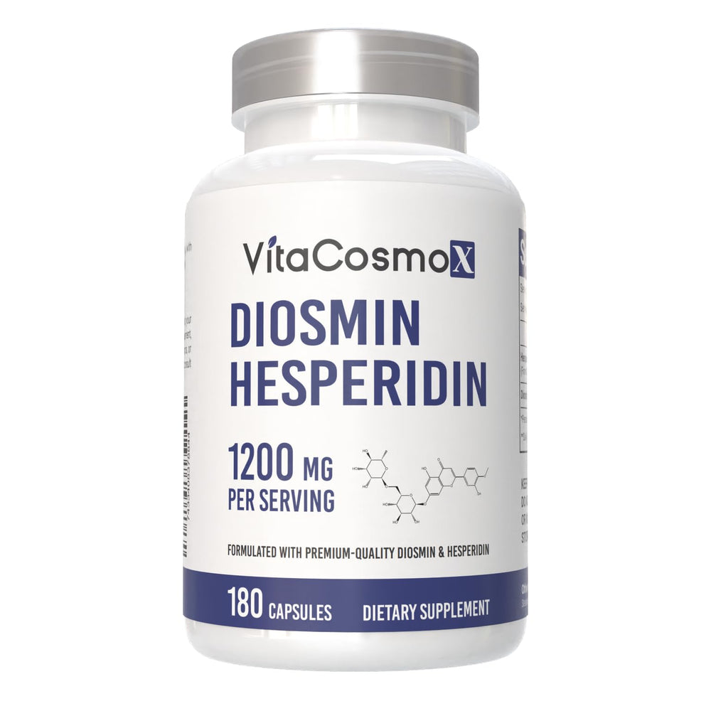 Bottle of VitaCosmoX Diosmin Hesperidin 1200 mg Complex with product label