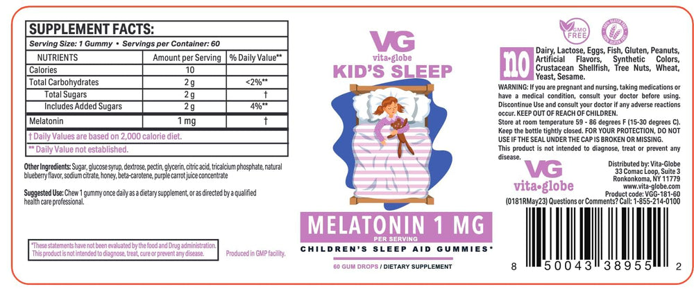 VITA GLOBE Kid's Sleep Gummies Pack of 2 Bottles