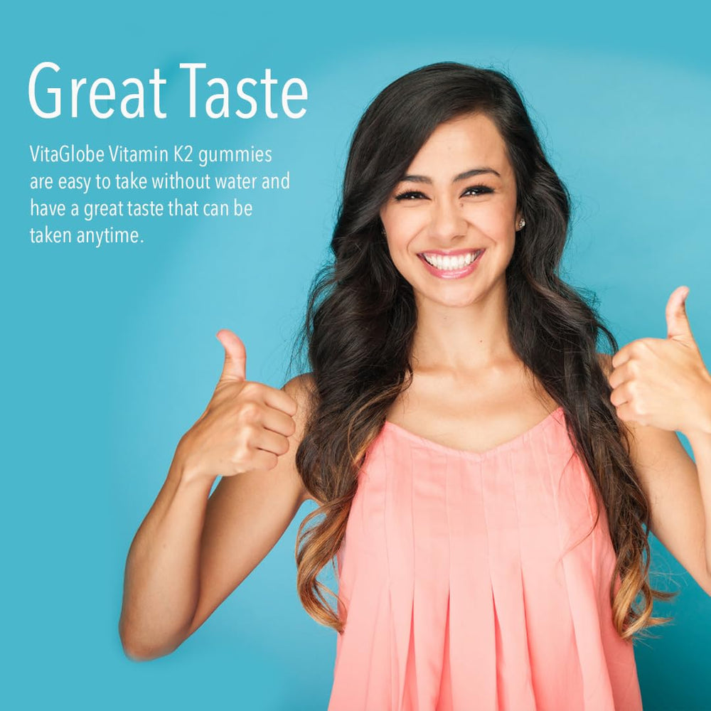 Close-up of VitaGlobe Vitamin K2 Gummy gummies inside the bottle