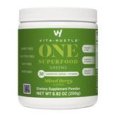 Front view of VitaHustle ONE Superfood Greens Powder Berry Flavor 25 Servings container