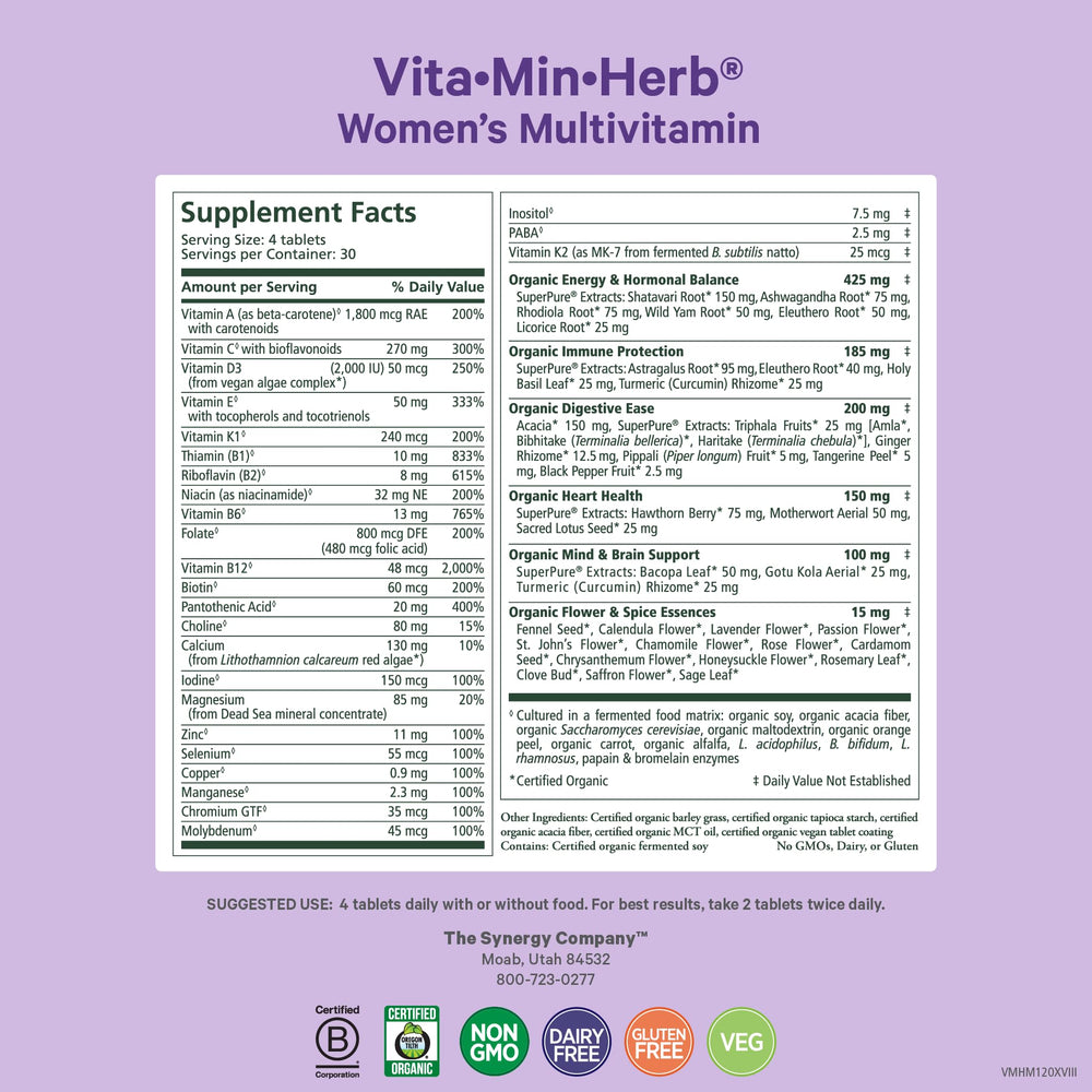 Close-up of Vita·Min·Herb ingredients from organic whole foods and herbal extracts