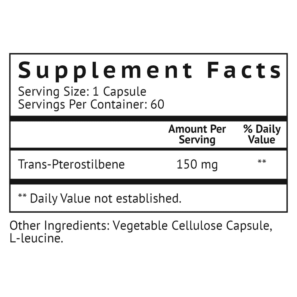 Close-up of VitaMonk label showing 150mg pterostilbene