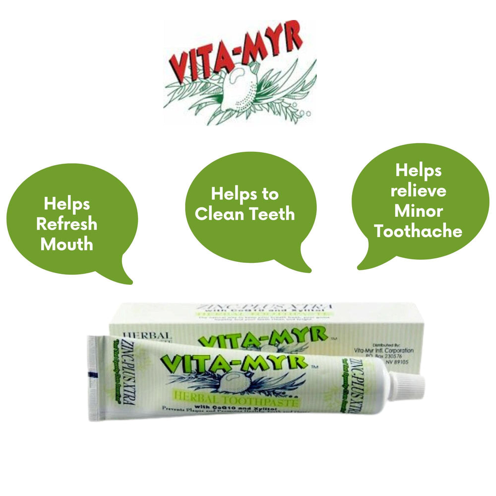 VITA MYR Herbal W CoQ10 & Xylitol Toothpaste packaging back