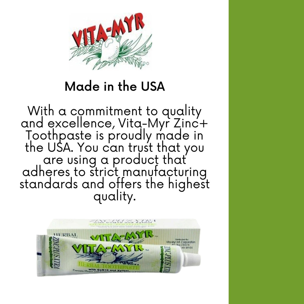 Graphic highlighting Xylitol and CoQ10 in VITA MYR toothpaste