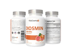 Label detail of VitaCosmoX Diosmin Capsules showing vegan and gluten-free claims