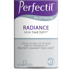Product shot of Vitabiotics Perfectil Platinum Skin Radiance 60 tablets bottle.