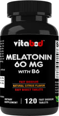 Vitabod Melatonin 60 mg with Vitamin B6 bottle on white background