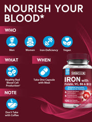 Close-up of vegan iron bisglycinate capsules
