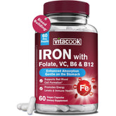 Vitacook Iron Bisglycinate supplement for women and men in a bottle – 60 vegan capsules