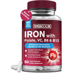 Vitacook Iron Bisglycinate supplement for women and men in a bottle – 60 vegan capsules