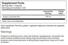 Close-up of Vitacost Acetyl L-Carnitine HCl 500 mg product label